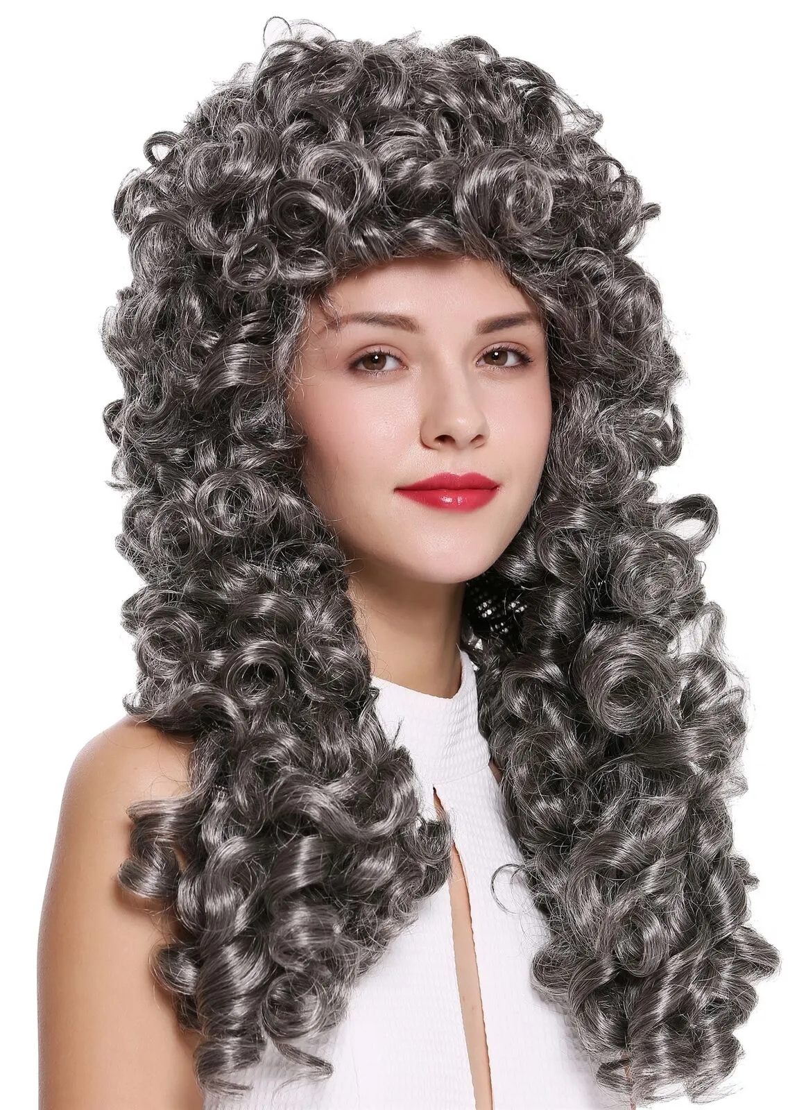 Wig Ladies Мужские барокко -эпохи Возрождения король король Эдельманн Лонг Керлы Курширы серые