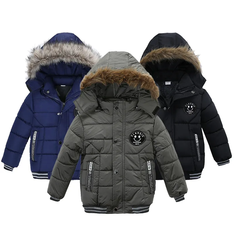 Jackets 7 Color Keep Warm Boys Autumn And Winter Fur Collar Hooded Kids Casual Zipper Boy Outerwear 1-5 Years Clothes 220928