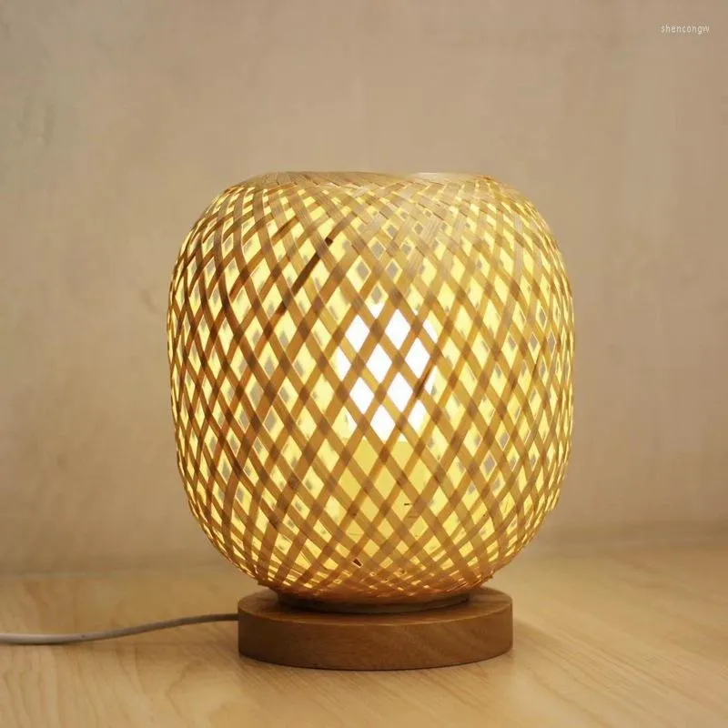 Table Lamps Japanese Bedside Desk Lamp Bedroom Style Warm Nordic Bamboo Woven Simple E27 For Home Deco Decoration