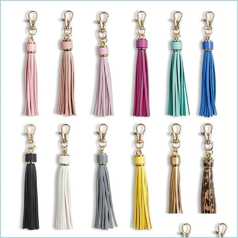 Breloki Pu Leather Tassel Breloki Metalowy brelok z homarem Obrotowa biżuteria Urok do torebki Telefon Car Drop Delivery 2021 Fas Dhuxh