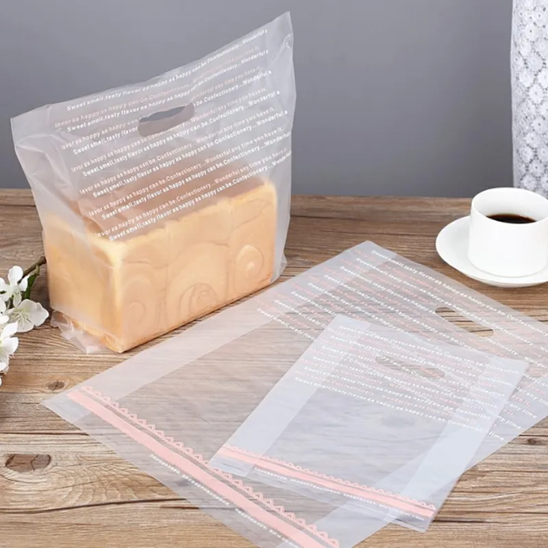 Pink English Baking Bread Packaging Bags West Point Cake Frosted Transparent Plastic Portable Takeaway Bag LK292