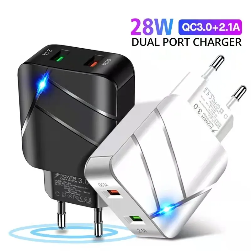 US EU -mobiltelefonadaptrar USB -laddare PD 48W Snabbladdning för Xiaomi iPhone 11 12 13 Pro Samsung Huawei QC 3.0 Typ C Fast Wall Charger Adapter