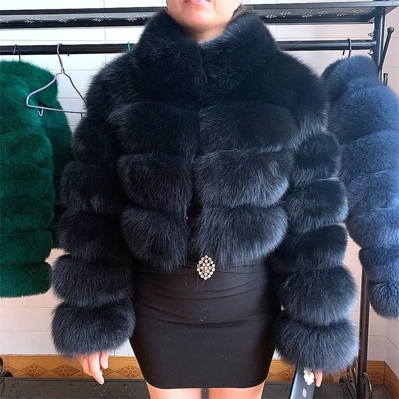Penhas femininas Faux Real Coat Women Girl Winter Jacket Natutal Blue Coats Silver feminino curto com Fu 220928
