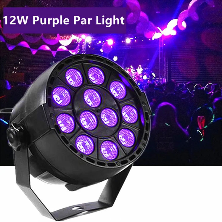 Parties DJ Bar Mini LED Stage Lights Plastic Par Lighting Night Club LED 12x1W RGBW Flat DMX 512 Sound activated Stage Party Light