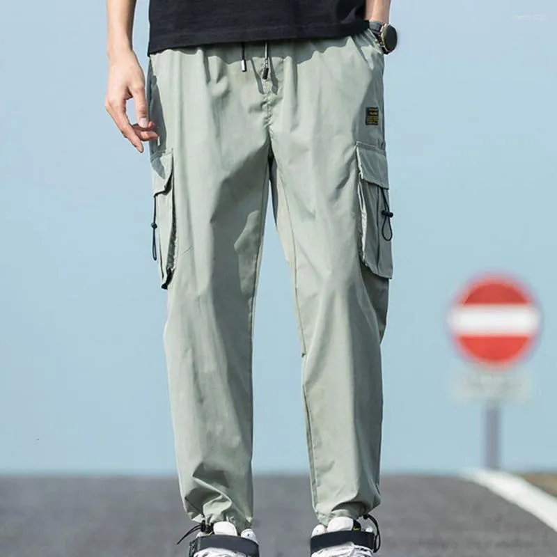 Calça masculina lazer fabuloso multi -bolsos drawtring student homens casuais cargo de peças de vestes do tipo