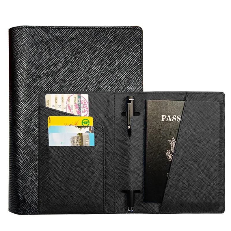 DHL100pcs Card Holders Women PU Plain Multi - function Pen Insertion Card Passport Cover