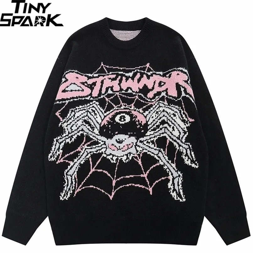 Pulls pour hommes Pull Streetwear Evil Spider Graphic Pull tricoté Harajuku Pull Casual Pull en coton Noir Hip Hop Hipster 220928