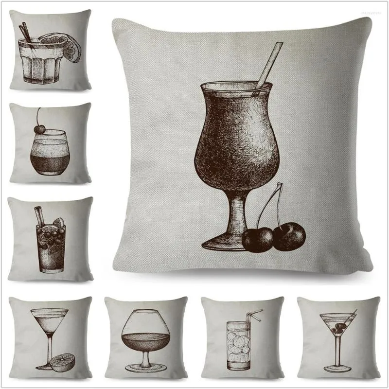 Oreiller Simple Cocktail verre couverture géométrique couvre pour canapé voiture décor à la maison oreillers lin 45x45cm taie d'oreiller