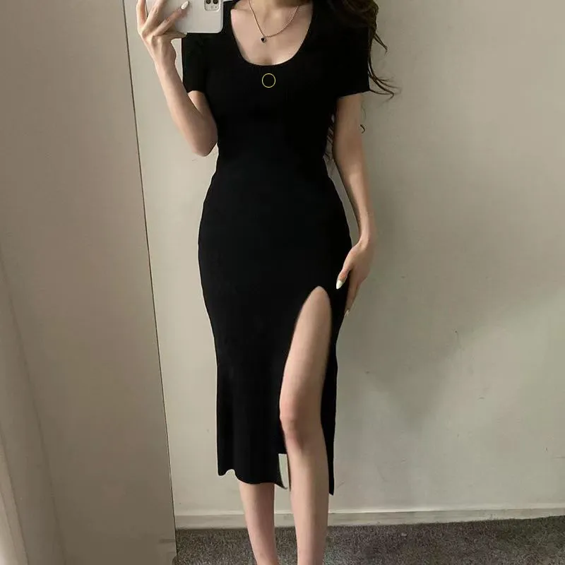 Woman Casual Dresses Short Sleeve Summer Womens Dress Slit Skirt Outwear Slim Style