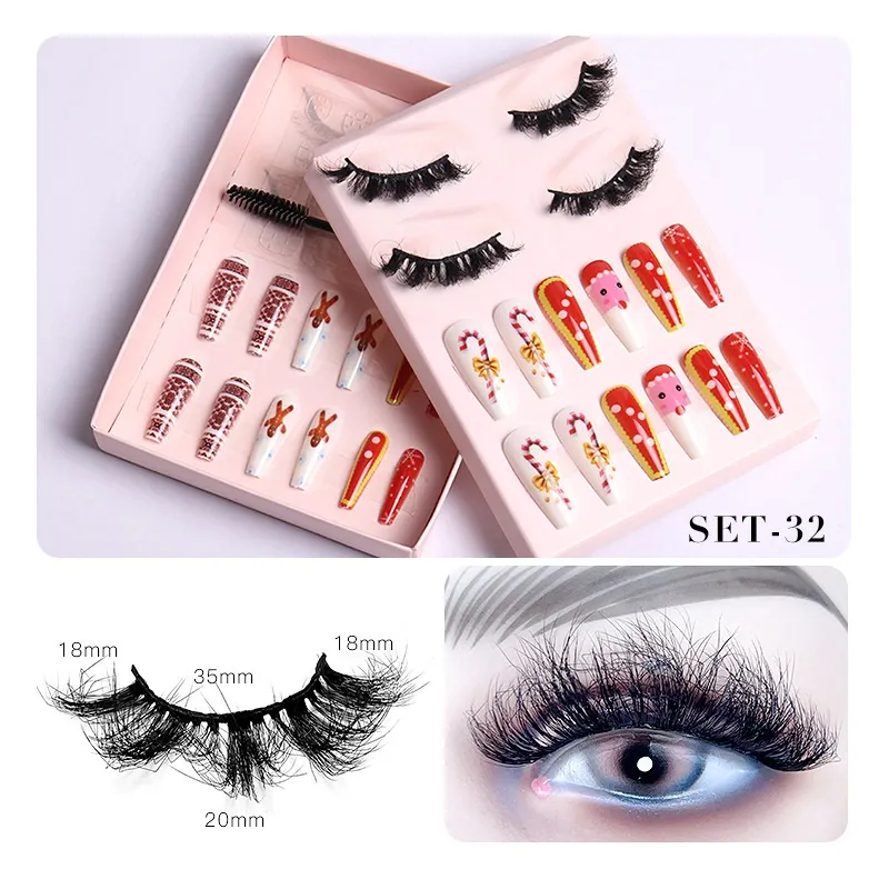 Multilayer Thick Mink False Eyelashes and Fake Nail for Christmas Party Hand Made Reusable Curly Fake Lashes Extensions Makeup Accessory 18 Models DHL