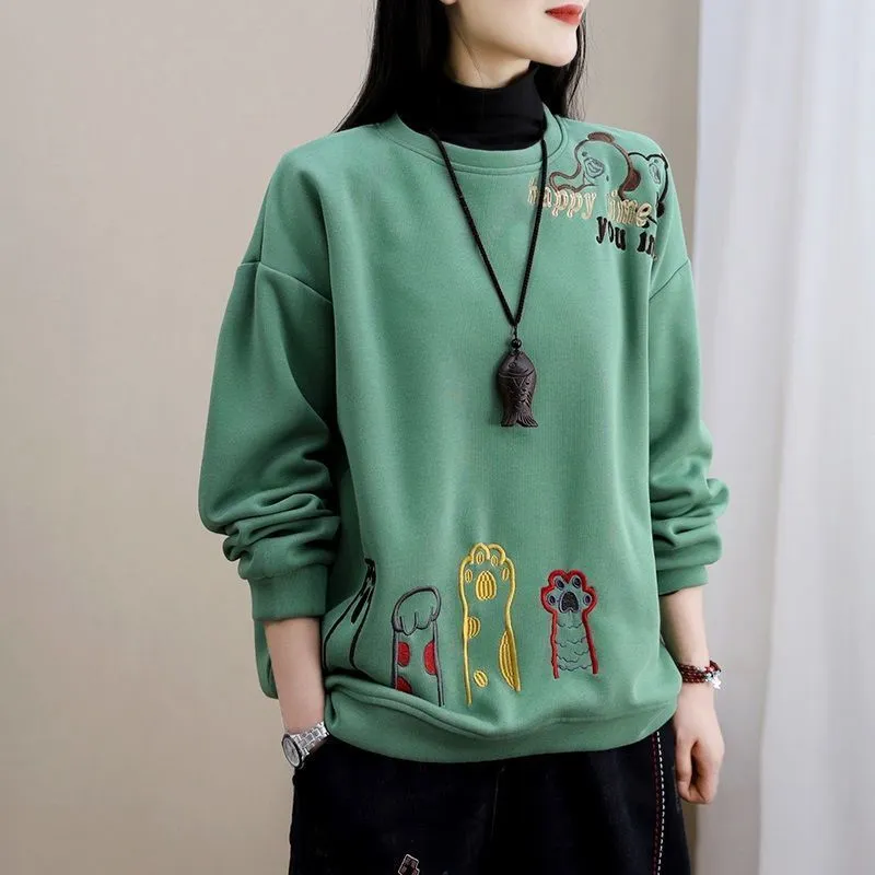 Plus Velvet Thick Loose Embroidered Sweatshirt Plus Velvet Thick Loose Embroidered Sweatshirt