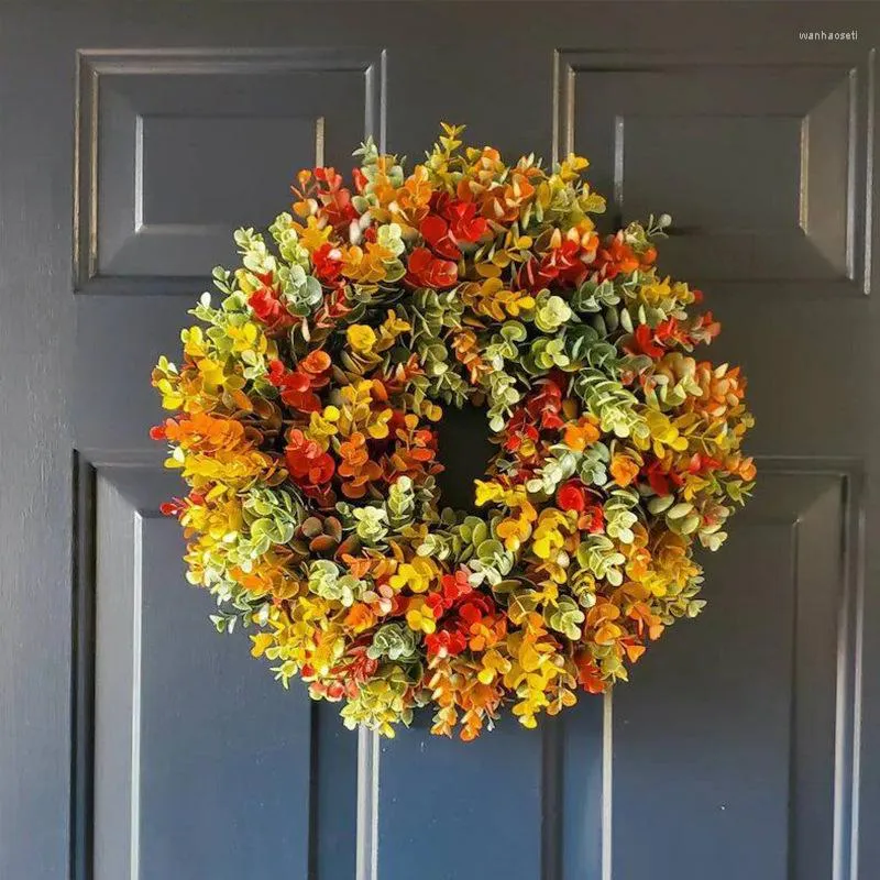 Fiori decorativi 35 cm ghirlanda di foglie di eucalipto artificiale per decorazioni per porte anteriori per la colpa