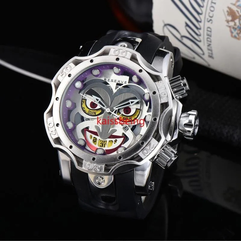 22 marcas de lujo invicto reserve venom dc comics payaso correa de goma 52mm reloj de cuarzo para hombre reloj hombres