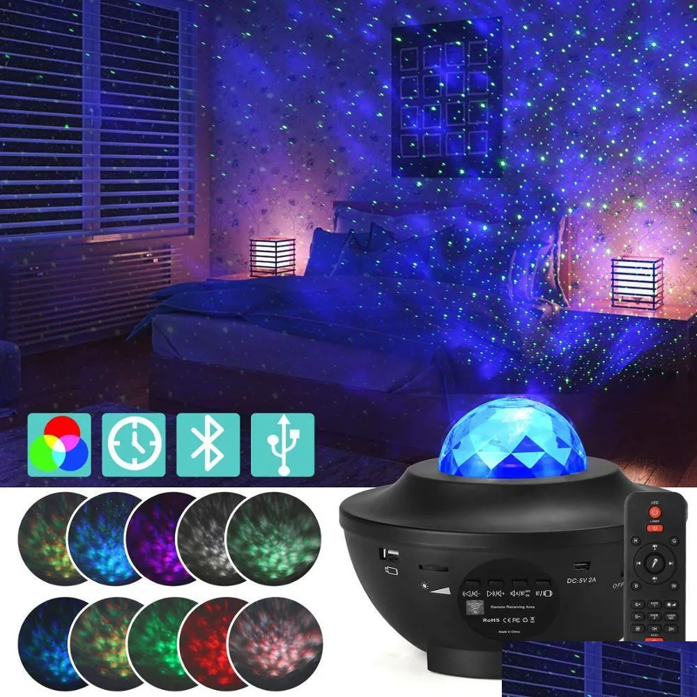 LED -gadget LED Gadget Colorf Projector Starry Sky Light Galaxy Bluetooth USB Voice Control Music Player Night Romantic Proj Fansummer Dhhah