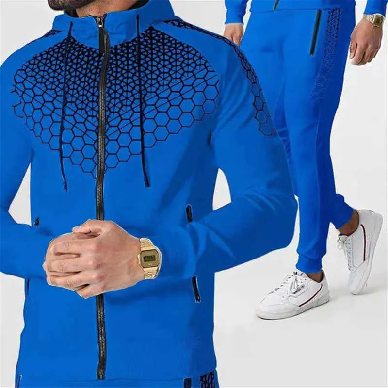 Men's Tracksuits Men Gradient Zip Cardigan Suit Tracksuits Spring Autumn Hoodie Jogging Trousers Fitness Casual Clothing Sportswear Set Plus Size G220927