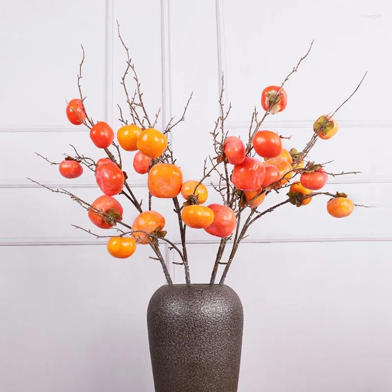 Branches de kaki artificielles, décoration de fête, Simulation d'intérieur, fleur de fruit en mousse
