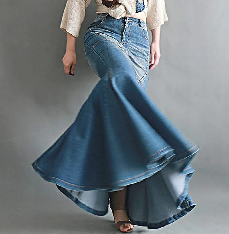 Fishtail denim ruffle skirt hotsell