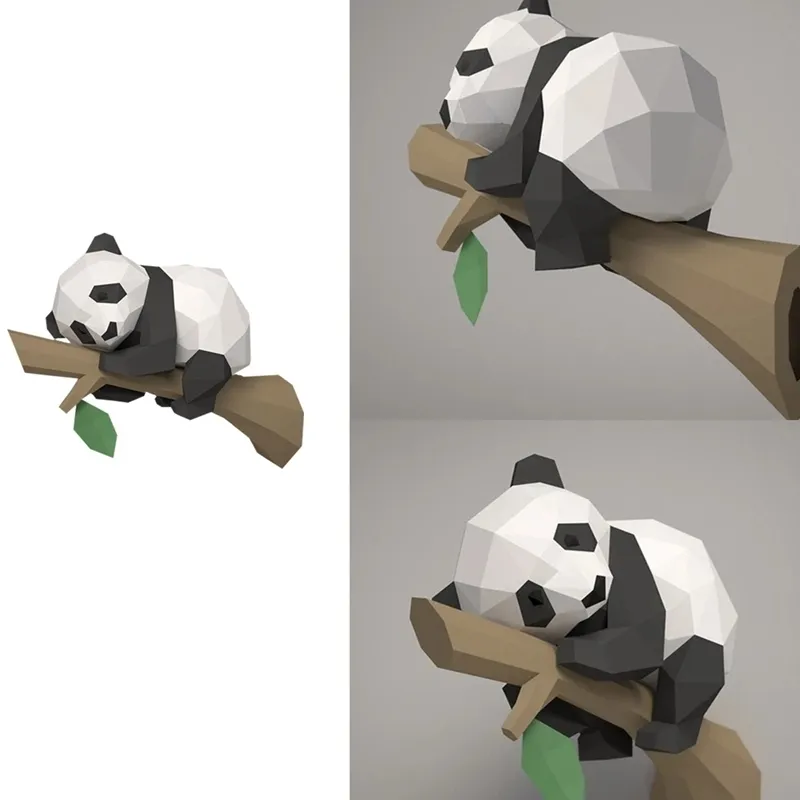 Objetos decorativos Figuras Modelo de papel de animal 3D Panda na árvore origami geométrica para decoração de casa decoração de parede de parede de crianças brinquedos 220928