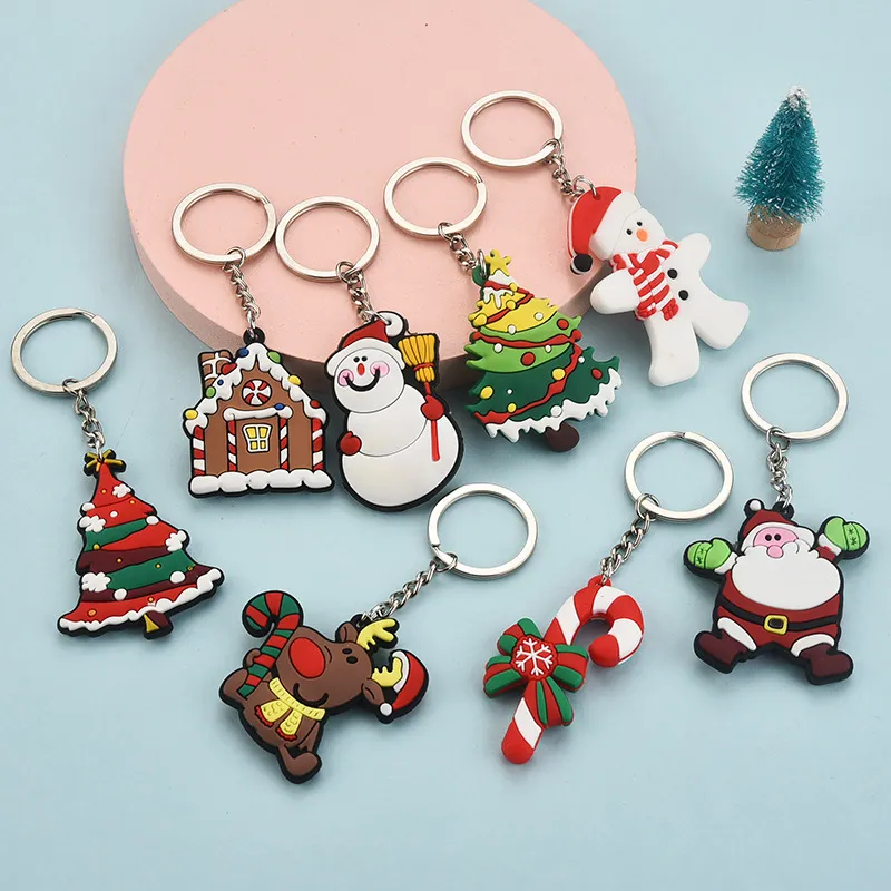 Porte-clés de noël en PVC, bonhomme de neige, père noël, Elk, dessin animé, cadeau de noël