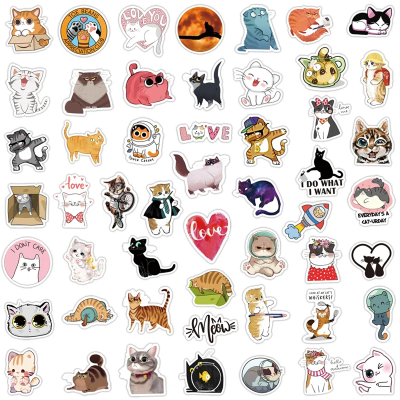 50Pcs Funny Cat Stickers - Vinyl Waterproof Stickers For Water Bottles, Laptops, Phone Cases