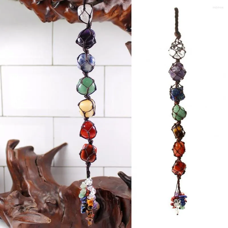 Interieurdecoraties Zeven kleuren van Chakra Natuursteen Auto Hangende ornament Handgeweven kwastjes Paar hanger Home Decor Accessoires