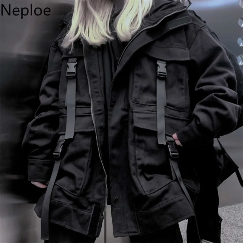 Women s Jackets Neploe Korean Streetwear Harajuku Black Denim Jacket Oversized Pocket Jeans Loose BF Vintage Casual Coats 39106 220929