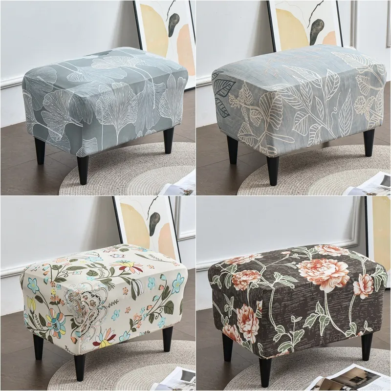 Housses de chaise Feuilles vertes Housses de pouf Spandex Rectangle Housse de tabouret Allinclusive Repose-pieds Protecteur de meubles Canapé Repose-pieds Housse 220929