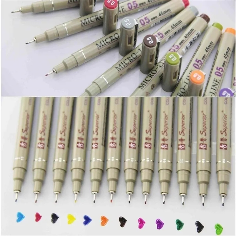 Markers 12 Colors Porous-Point Pens Drawing Design Sketch Micron 0.5mm Fineliner Neelde Supplies 220929