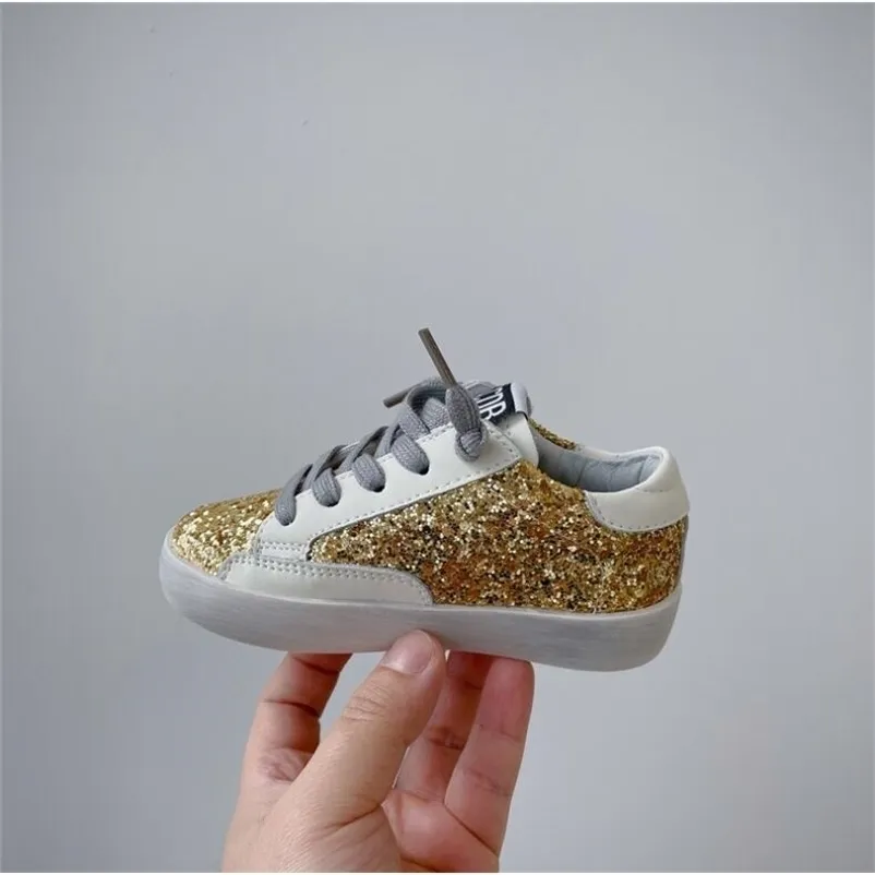 Sneakers Children's Casual Shoes in Spring Size 21-37 Kids Fashioln äkta lädersport Bling Skate 220928