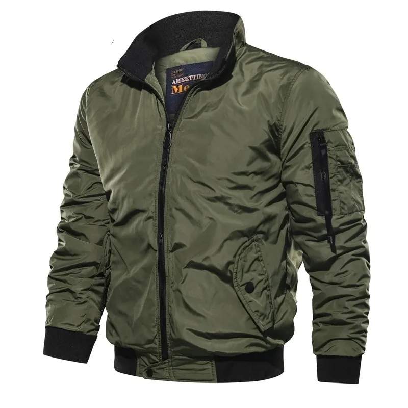 Slim-fit militaire bommenwerperjassen voor heren Spring herfst Men Casual Solid Zipper Pilot Jacket Nieuwe dunne kraag mannelijke jassen