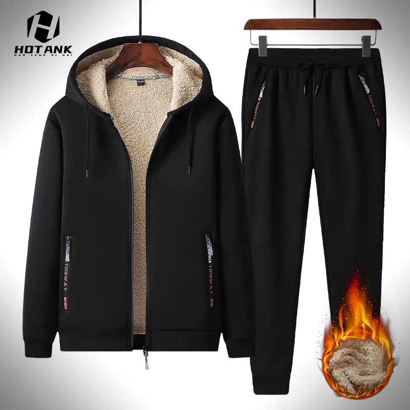 Herrsp￥rar Mens Set Winter Warm Fleece Tracksuit Fashion Hoodiespants Set Men Casual Thick Sportswear Hooded Clothes Plus Size M-5XL 220928