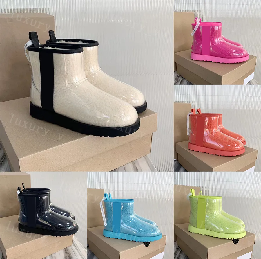 Designer Transparent Bottes Australie Jelly Chaussure Classique Chaud Casual Chaussures Femmes Transparent Neige Boot Hiver Pleine Fourrure Fluffy Lady Furry Satin Bottines