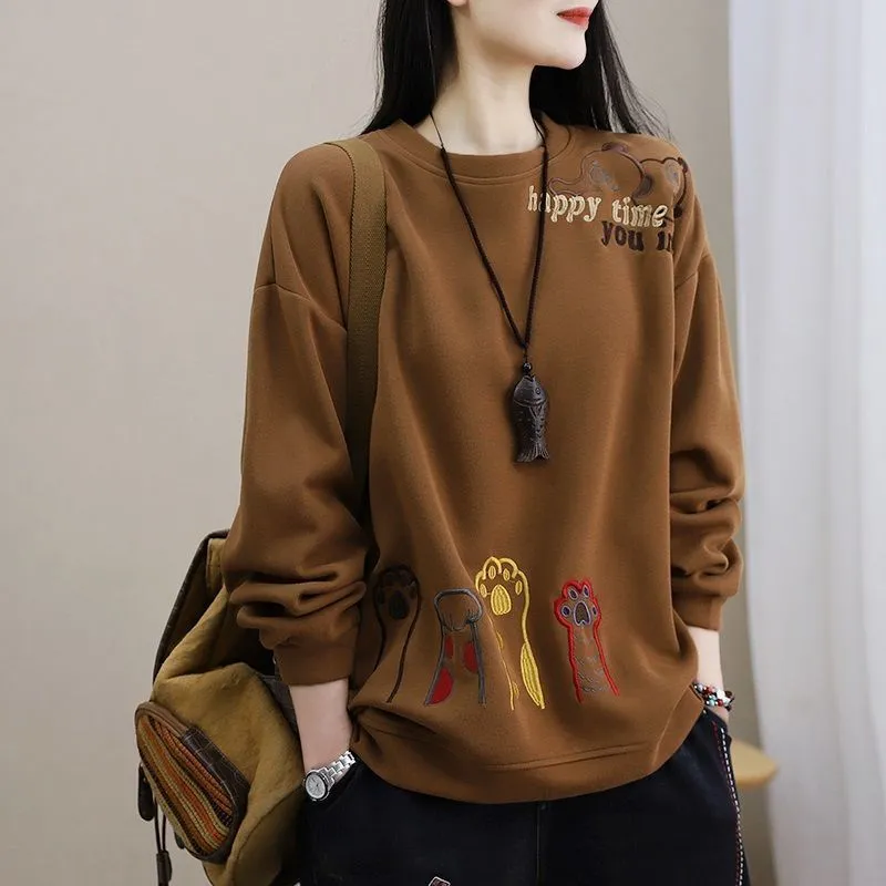 Plus Velvet Thick Loose Embroidered Sweatshirt Plus Velvet Thick Loose Embroidered Sweatshirt