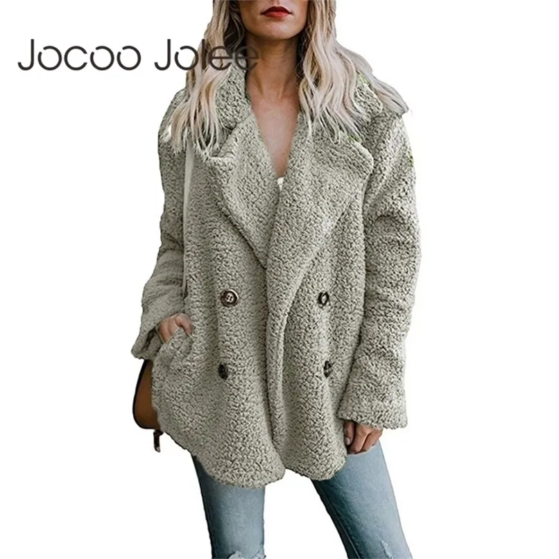Kvinnors päls faux jocoo jolee kvinnlig varm kappa kvinnor höst vinter teddy casual överdimensionerad mjuk fluffig fleece jackor överrock 220928