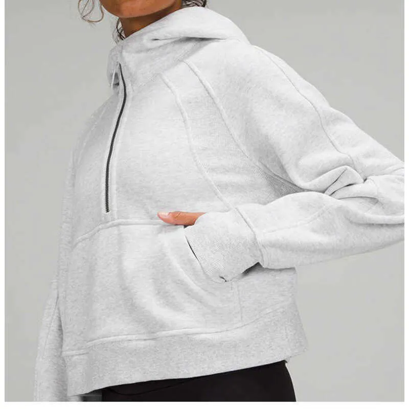 LU-08 Tüp Hoodies Kadın Spor Yarım Zip Ceket Fırçalanmış Açık Dış Mekan Gym Ceket Sweatshirt