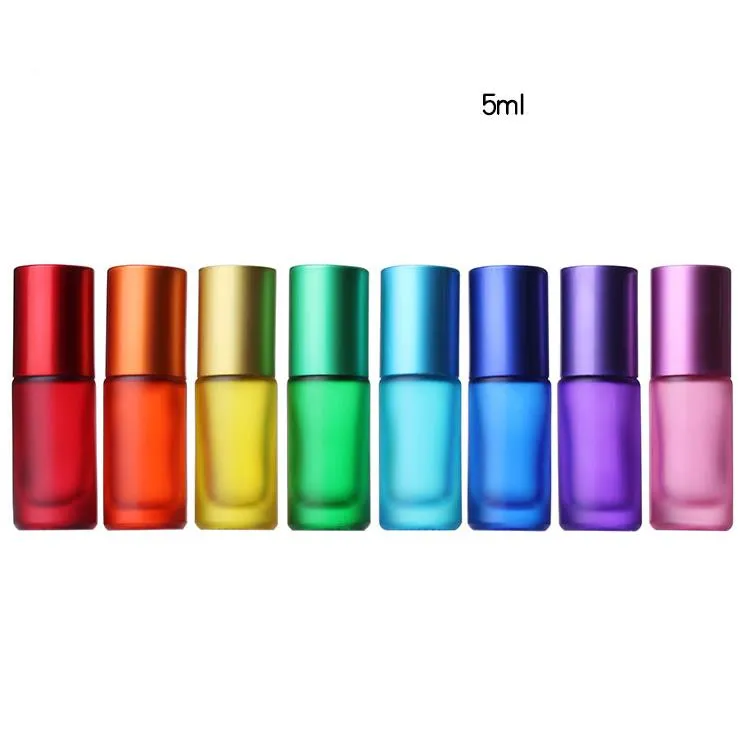 5 ml draagbare matte kleurrijke etherische olieparfum dikke glazen rolflessen reizen navulbare roller fles voor vrouwen SN4179
