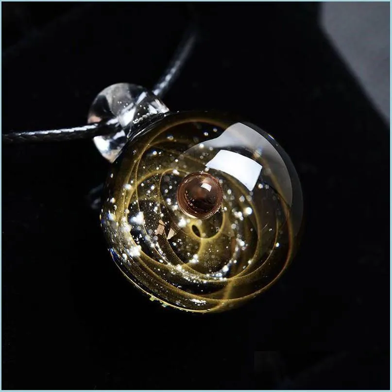 Pendant Necklaces Universe Glass Bead Planets Pendant Necklace Galaxy Rope Chain Solar System Design For Women Christams Gift Drop De Dhxtt