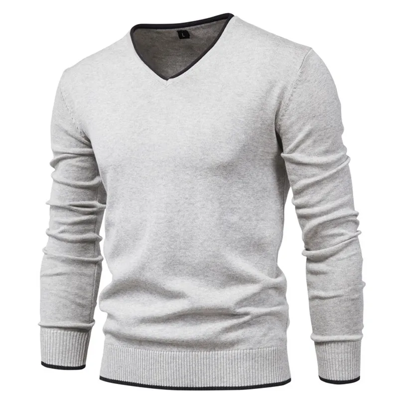 Maglioni uomo 100% cotone pullover scollo a V uomo # 39S maglione tinta unita manica lunga autunno maglioni slim uomo casual pull abbigliamento uomo 220929