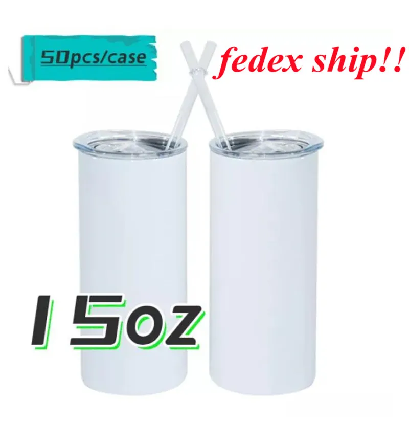 fedex ship sublimation 15oz straight tumbler skinny stainless steel slim tumblers with lids vacuum insulated travel mug kids gift