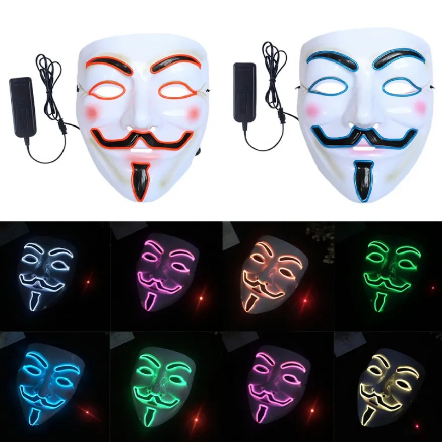 LED Party Masks V voor Vendetta Anonieme Guy Fawkes Party Cosplay Masquerade Dress Up Mask Fancy Fancy volwassen kostuumaccessoire 929