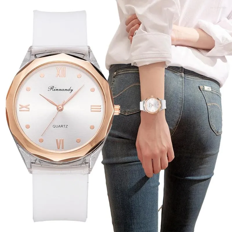 Armbanduhr einfache transparente Plastikwache weiße Uhren Mode lässige Silikongurt Damen Rom weibliche Quarzuhr