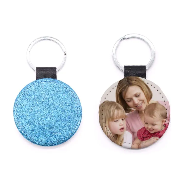 Party Favor Round Heat Transfer Keychain Pendant Fine Flash Sublimation Blank Leather Keychains Luggage Decoration Key Ring DIY Gift SN4918