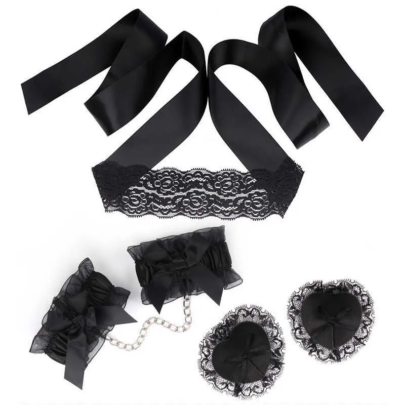 Itens de beleza Sexy Lace Bondage Kit Set Role Play y Venda Algema Mamilo Adesivo Flerte Brinquedos Acessórios Eróticos Suprimentos para Jogos Adultos