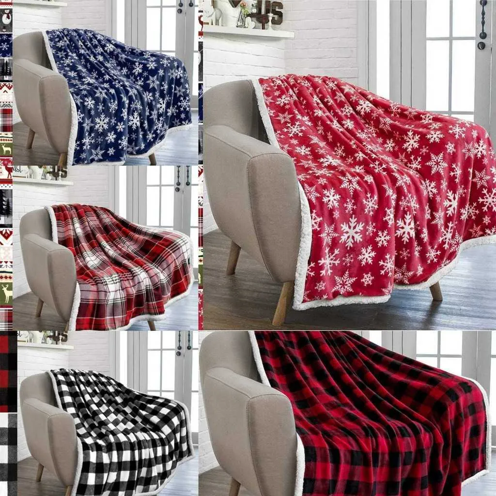 DHL150X130CM Buffalo Plaid Sherpa Fleece Filtar Röd svart rutnät Kontrollera snöflinga Tjock Warm Winter Flannel Filt mattor