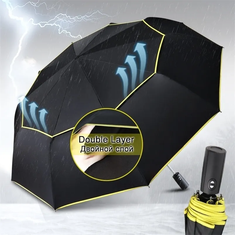 Paraplyer 120 cm hela automatiska dubbla stora regn kvinnor 3 vikande vindbeständiga stora män familjeresa företag 220929