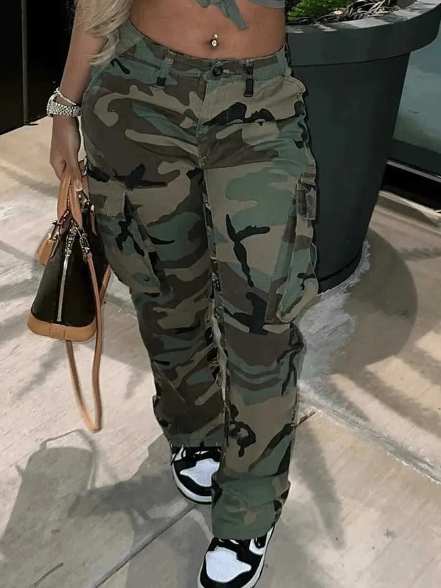 Women's Camo Cargo Pants High Waist Baggy Wide Leg Camouflage Army Fatigue  Slim Fit Pocket Trousers at Amazon Women's Jeans store