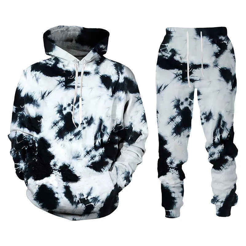 Chándales de los hombres Nueva moda Tie Dye Style Pullover Sudadera con capucha y pantalones Conjunto Harajuku Hombres Mujeres Chándal Ropa de hombre casual Traje G220927