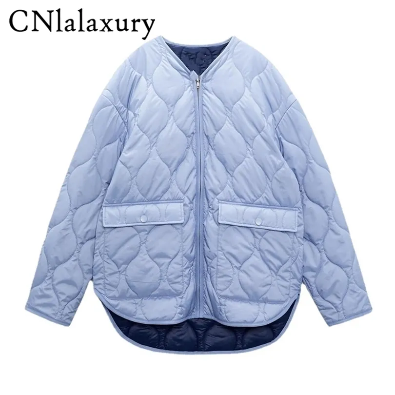 Women Down Parkas Cnlalaxury Spring Autumn Kobiety Kurtki cienkie parkas ponadwymiarowy Vintage Long Sleeve Płaszcz Femme Chic Marda 220929