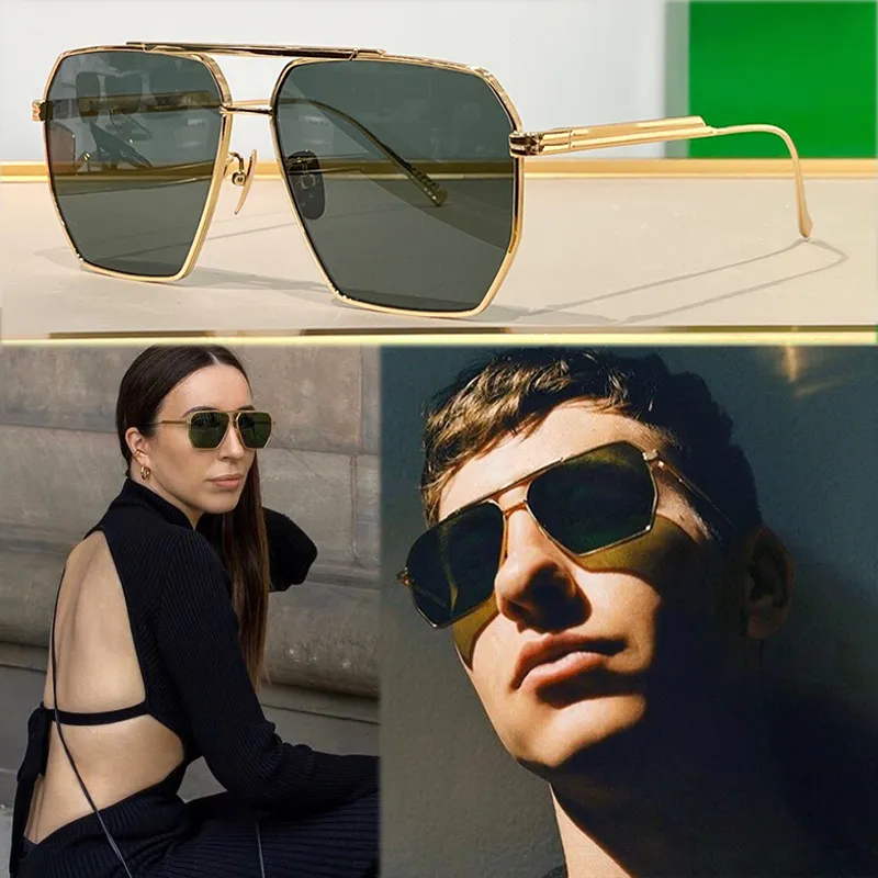 Gold Oversized Square Sunglasses Green Lens Metal Frame Fashion Women Exaggerated Classic Vintage Retro Style SUNGLASSES Square  main image 2