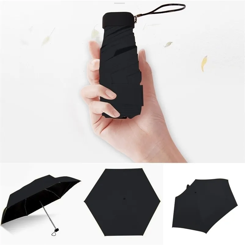 Umbrellas Women Protable Pocket Folding Mini Flat Lightweight 5 Fold Sun Travel Sunshade Parasol 220929